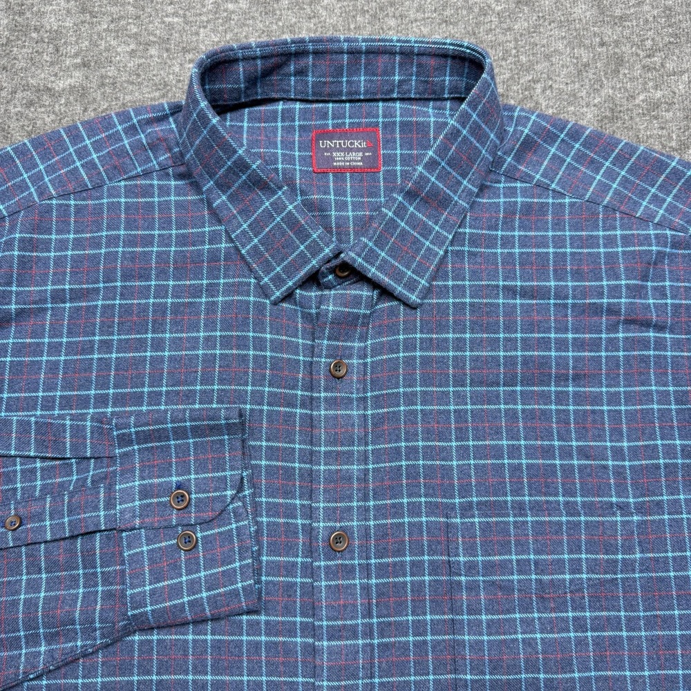 Untuckit Shirt Mens 3XL Blue Red Stripe Flannel‎ Long Sleeve Casual Button XXXL